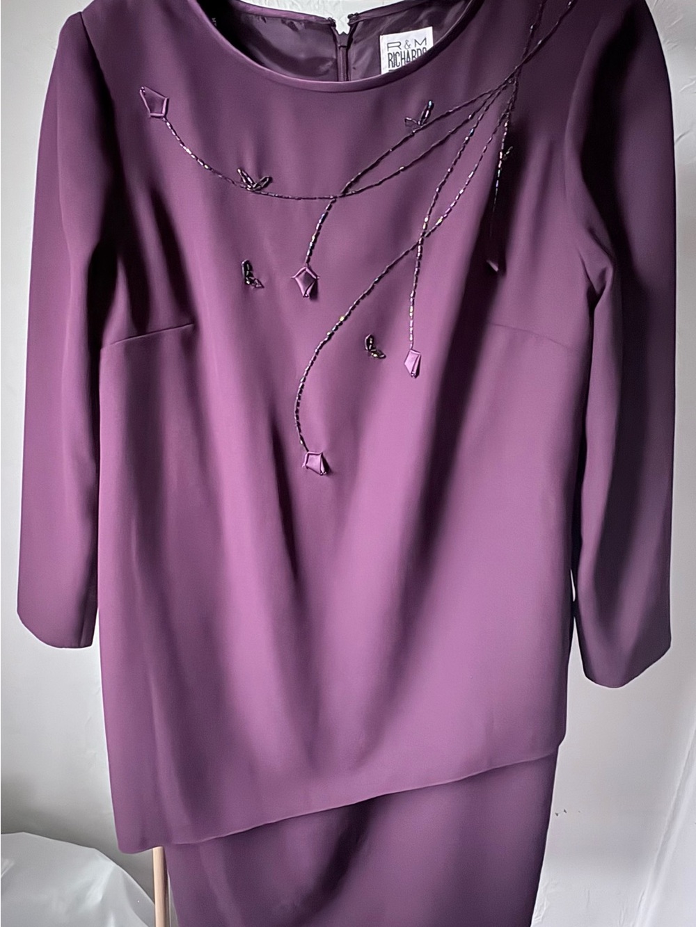R&M Richards Vintage Plum Beaded Dress Size 8 Formal Evening Midi Dress